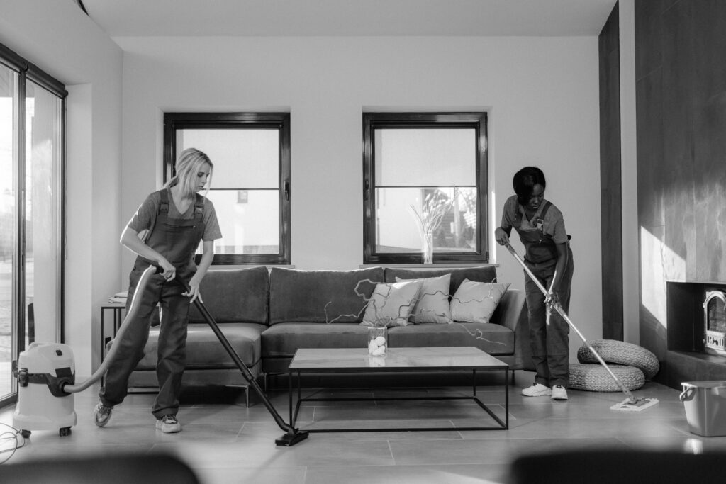 professional cleaner with equipment or an immaculate office.